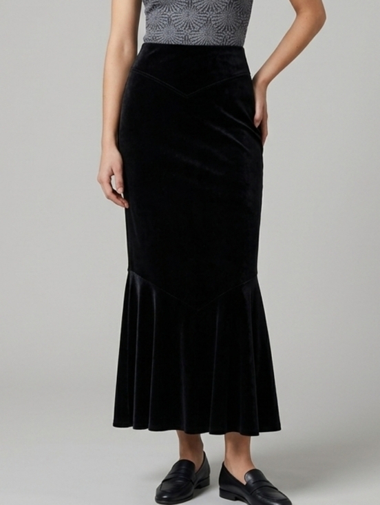 Melanie Lyne Dresses & Skirts - Black Velvet Maxi Skirt Mermaid Cut Fits Large Soft Stretchy